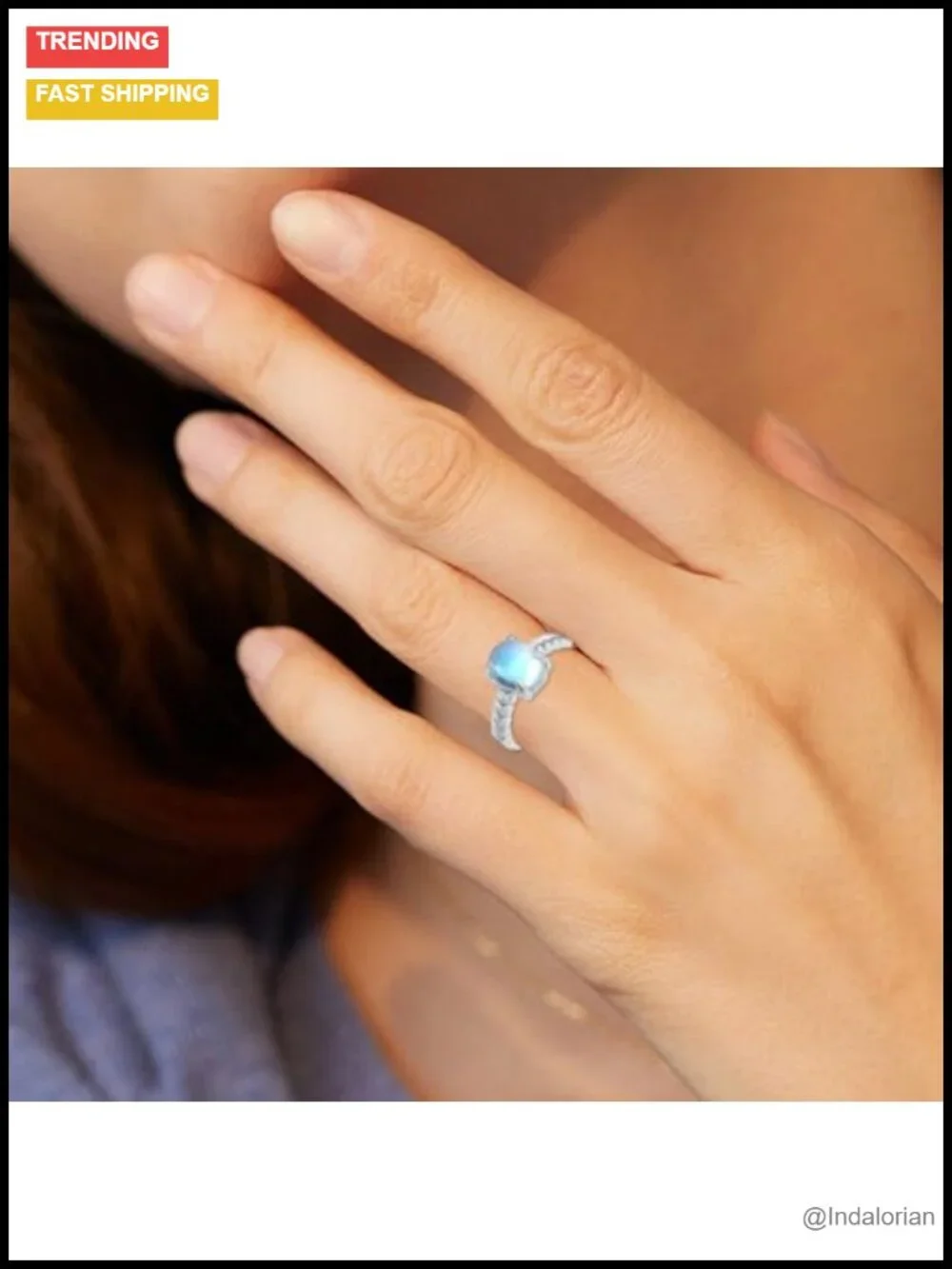 925 Sterling Silver Oval Moonstone Leaf Ring Solitaire Statement